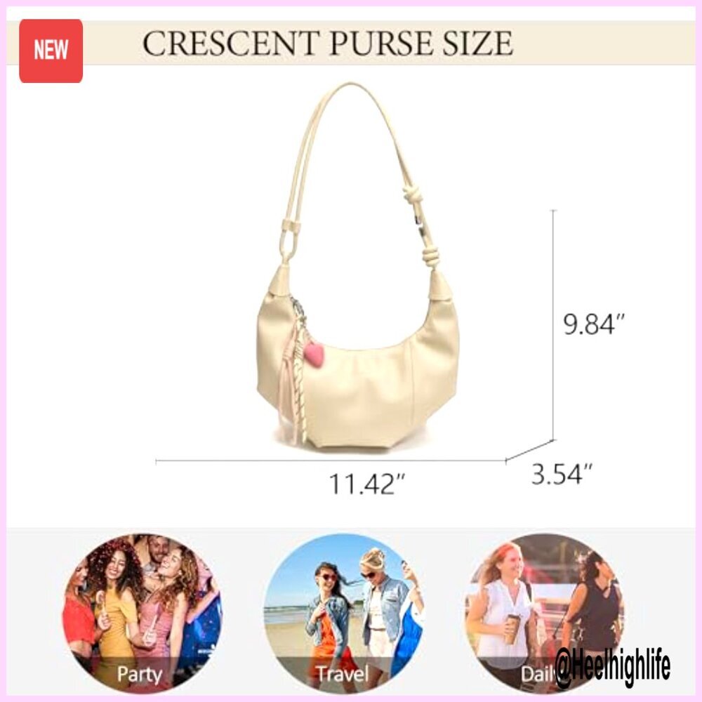 Crescent Hobo Bag PU Leather Adjustable Strap Y2K Trendy Crossbody Shoulder - Picture 6 of 7